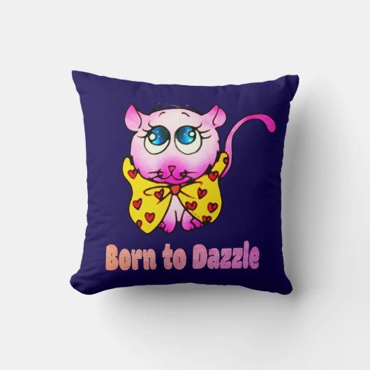 Cute Pink Kitty - Born to Dazzle Art クッション (正面)