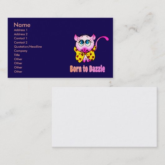 Cute Pink Kitty - Born to Dazzle Art 名刺 (正面/裏面)