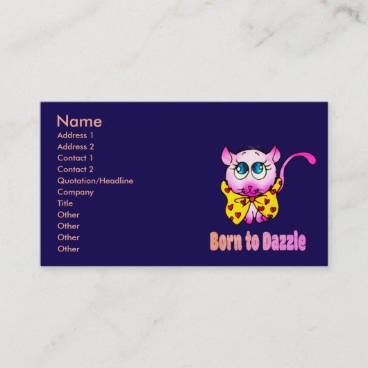 Cute Pink Kitty - Born to Dazzle Art 名刺 (正面)