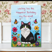 Cute Pink Kitty Cat in Flowers Birthday カード