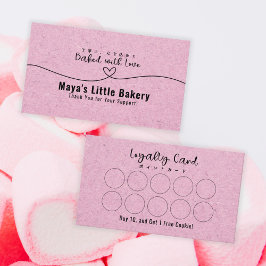 Cute Pink Kraft Heart Bakery Loyalty Reward 名刺