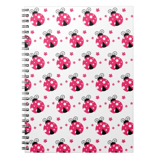 Cute Pink Labybirds and Flowers ノートブック (正面)