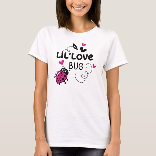 Cute Pink Ladybug with Hearts on White Background Tシャツ (正面)