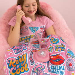 Cute  Pink Landline Telephone Throw for Girl  フリースブランケット