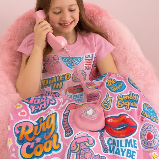 Cute  Pink Landline Telephone Throw for Girl  フリースブランケット