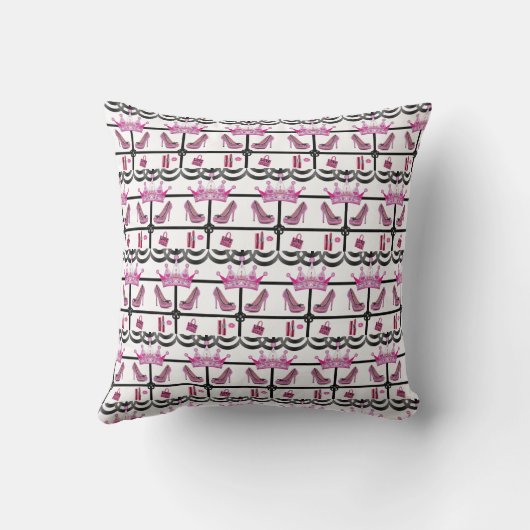 Cute Pink Lipstick Queen Throw Pillow  クッション (裏面)