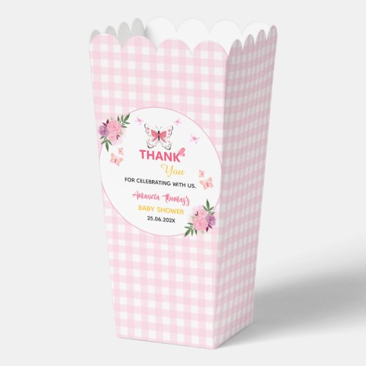 Cute Pink Little Butterfly Baby Shower Thank You  フェイバーボックス (裏面)