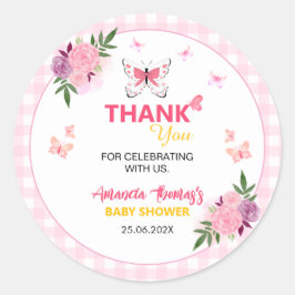 Cute Pink Little Butterfly Baby Shower Thank You  ラウンドシール