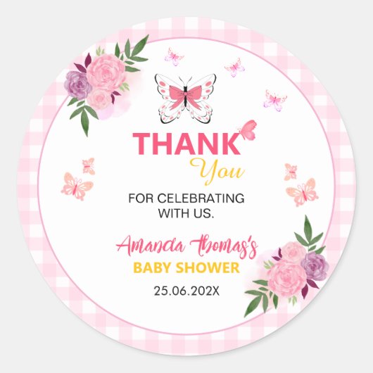 Cute Pink Little Butterfly Baby Shower Thank You  ラウンドシール (正面)