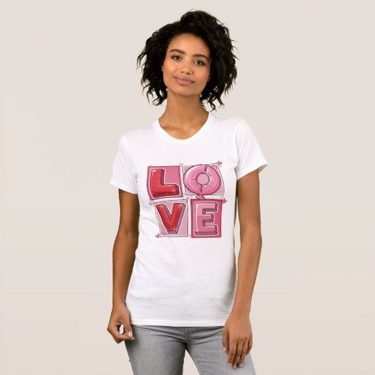 Cute Pink LOVE Balloon Typography Valentine Art Tシャツ (正面フル)