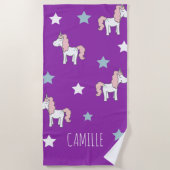 Cute Pink Magical Unicorn Purple Girls Purple ビーチタオル (正面)