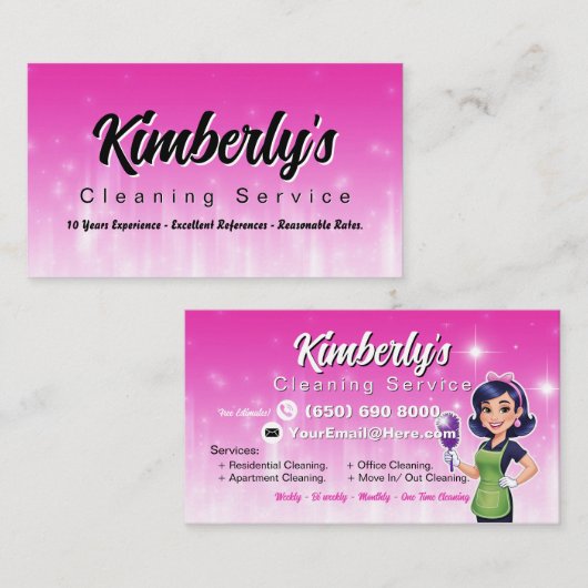 Cute Pink Maid Cleaning Service Janitor Lady 名刺 (正面/裏面)