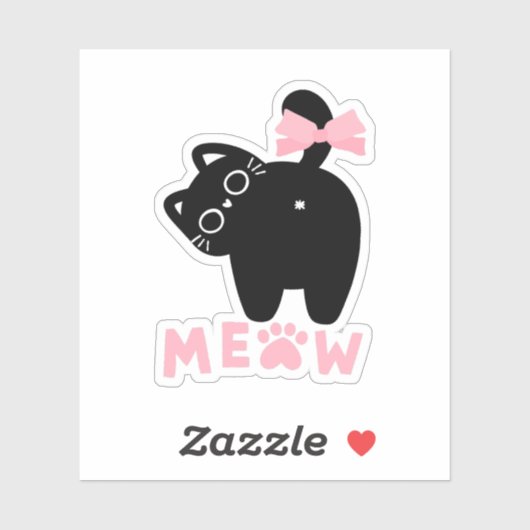 Cute Pink “Meow” Cat Kawaii Black Kitty Girly  シール (シート)