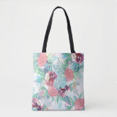 Cute Pink Mint Peony & Succulent Floral Hand Paint トートバッグ (正面)