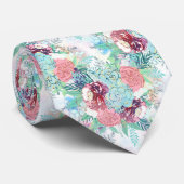 Cute Pink Mint Peony & Succulent Floral Hand Paint ネクタイ (ロール)