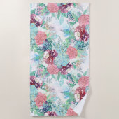 Cute Pink Mint Peony & Succulent Floral Hand Paint ビーチタオル (正面)