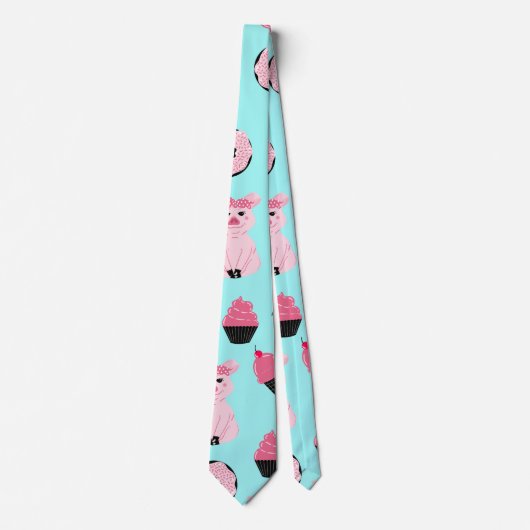 Cute Pink Mint Piggy Donut Ice Cream Cone Pattern ネクタイ (正面)