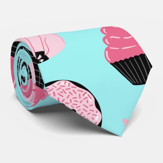 Cute Pink Mint Piggy Donut Ice Cream Cone Pattern ネクタイ (ロール)