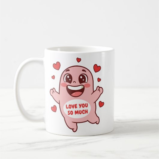 Cute Pink Monster Love You So Much Art コーヒーマグカップ (左)
