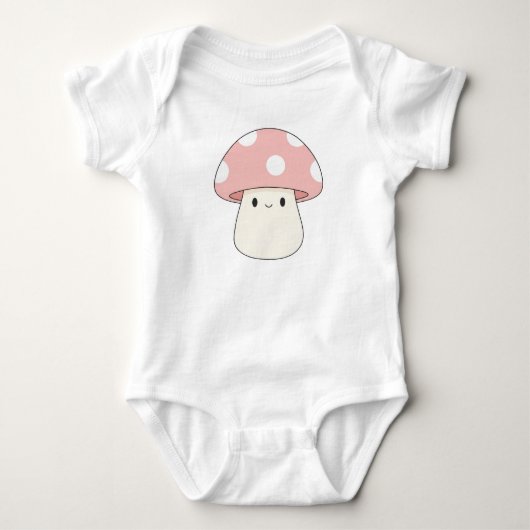 Cute Pink Mushroom Baby Bodysuit – Kawaii Toadstoo ベビーボディスーツ (正面)