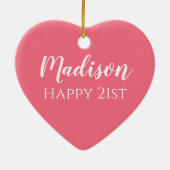 Cute Pink Name 21st Birthday Ornament セラミックオーナメント (裏面)