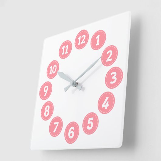 Cute Pink Numbers スクエア壁時計 (傾斜)