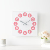 Cute Pink Numbers スクエア壁時計 (ホーム)