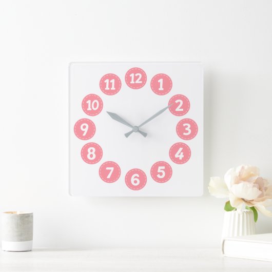 Cute Pink Numbers スクエア壁時計 (ホーム)