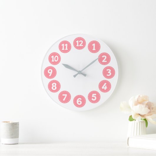Cute Pink Numbers ラージ壁時計 (ホーム)