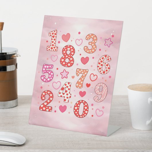 Cute Pink Numbers Maths Desk Art for Kids 台座サイン (インサイチュ)