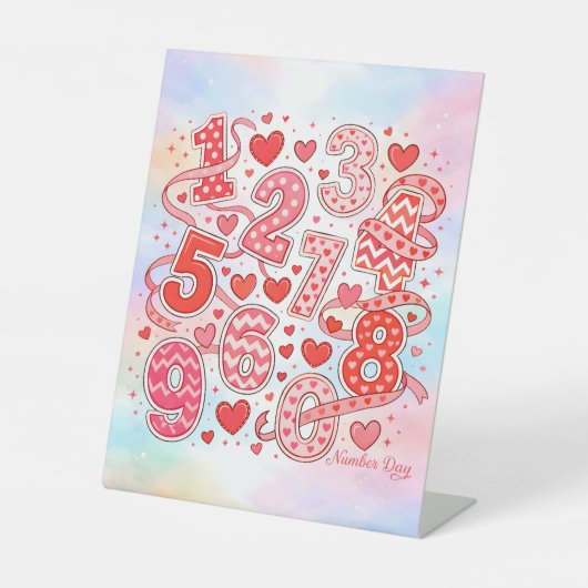 Cute Pink Numbers Maths Desk Art for Kids 台座サイン (正面)