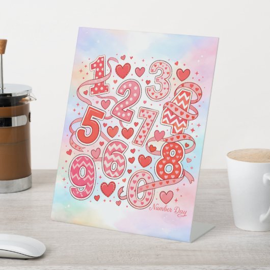 Cute Pink Numbers Maths Desk Art for Kids 台座サイン (インサイチュ)