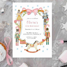 Cute Pink Nutcracker Christmas Girl Birthday  招待状