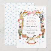 Cute Pink Nutcracker Christmas Girl Birthday  招待状 (正面/裏面)