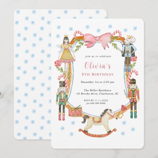 Cute Pink Nutcracker Christmas Girl Birthday  招待状 (正面/裏面)