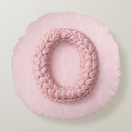 Cute pink O monogram initial crocheted letter boho ラウンドクッション