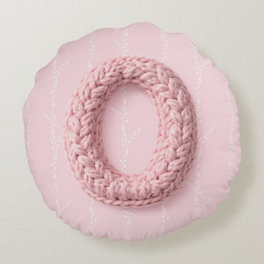 Cute pink O monogram initial crocheted letter boho ラウンドクッション (裏面)