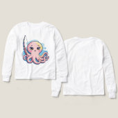 Cute Pink Octopus – Kids’ Long Sleeve Tee (デザイン 正面＆背面)