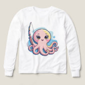 Cute Pink Octopus – Kids’ Long Sleeve Tee (デザイン正面)