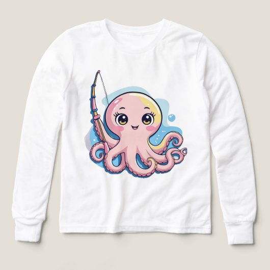 Cute Pink Octopus – Kids’ Long Sleeve Tee (デザイン正面)