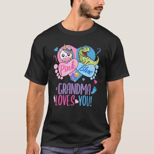 Cute Pink or Blue GRANDMA Loves You Dinosaur or Un Tシャツ (正面)