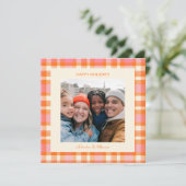 Cute Pink Orange Retro Plaid Christmas Photo シーズンカード (スタンド正面)