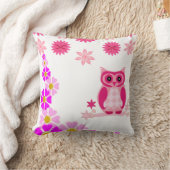 Cute Pink Owl Decorative White Throw Pillow クッション (ブランケット)