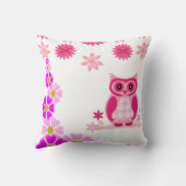 Cute Pink Owl Decorative White Throw Pillow クッション (裏面)