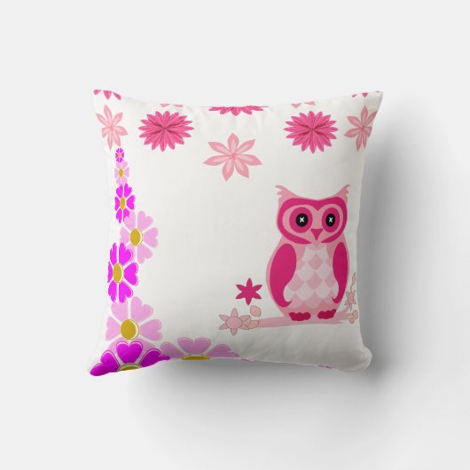 Cute Pink Owl Decorative White Throw Pillow クッション (裏面)