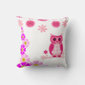 Cute Pink Owl Decorative White Throw Pillow クッション (正面)