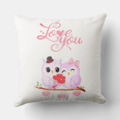 Cute Pink Owls Couple Valentine Heart クッション (裏面)