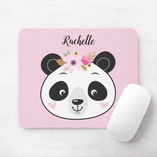Cute Pink Panda Face Girly Personalized マウスパッド (マウス)