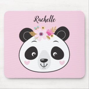 Cute Pink Panda Face Girly Personalized マウスパッド