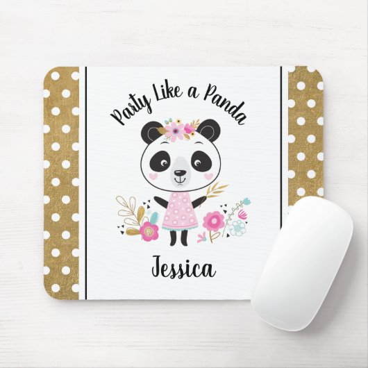 Cute Pink Panda Girly Personalized マウスパッド (マウス)